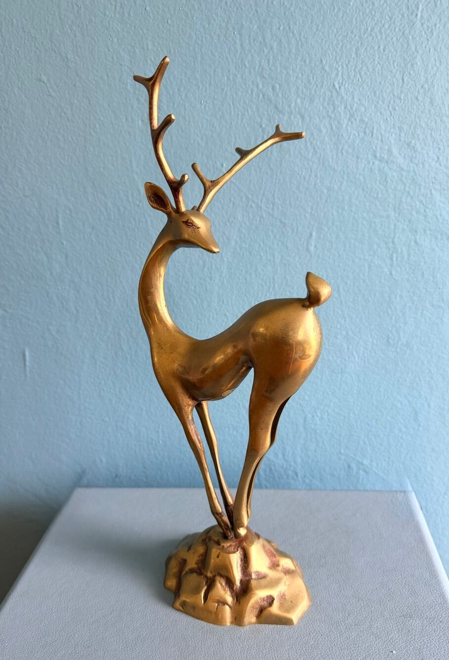 Vintage 16 Inch Large Brass Deer Statue - Mid Century Stag Buck Korea MCM Decor